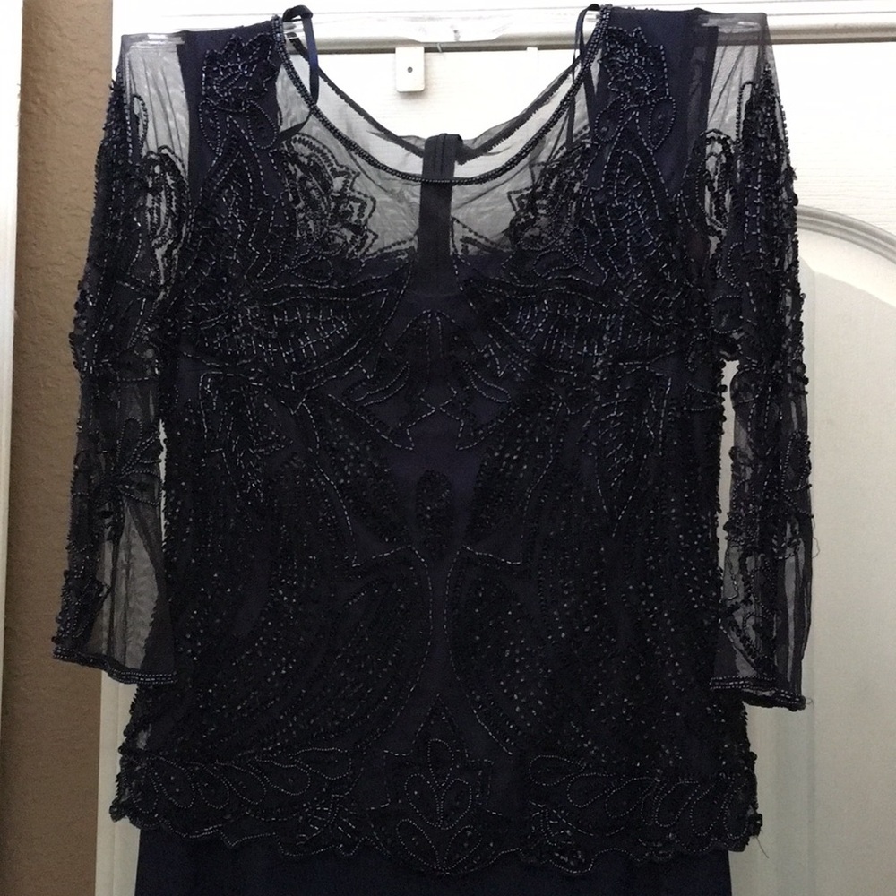 Pisarro Nights Navy Beaded Long Sleeve Dress